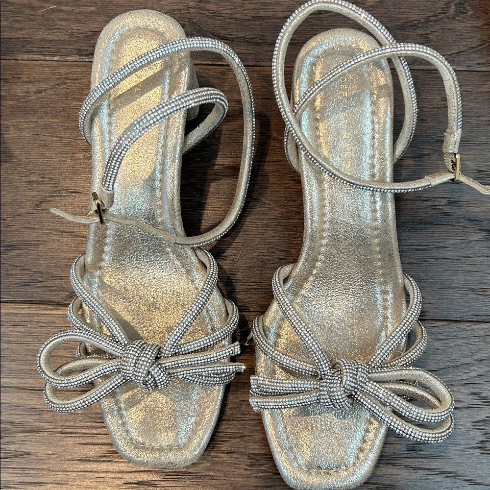 Loeffler Randall Mikel Strass Bow Ankle-Strap Sandals (Cappuccino Size 8.5B)